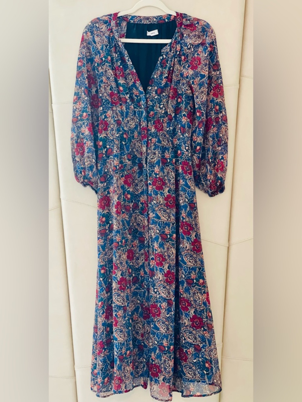 MNG Vintage-Inspired Floral Maxi Dress in Teal and Burgundy
